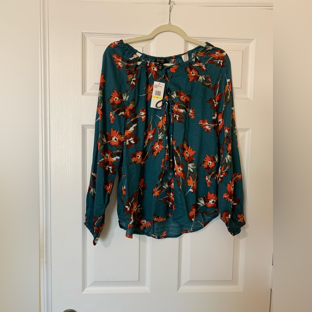 NWT Jessica Simpson Multicolored Tie Front Cut Out Detail‎ Blouse Size Medium